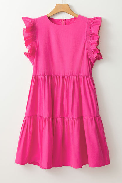 Bright Pink Ruffled Babydoll Mini Dress