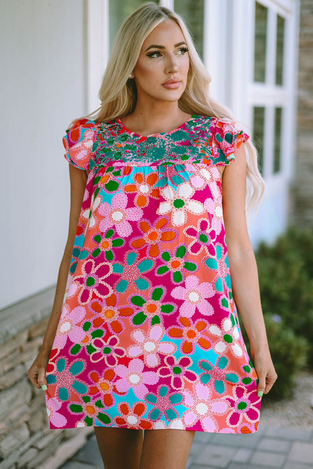 Multicolor Ruffle Short Sleeve Floral Babydoll Dress