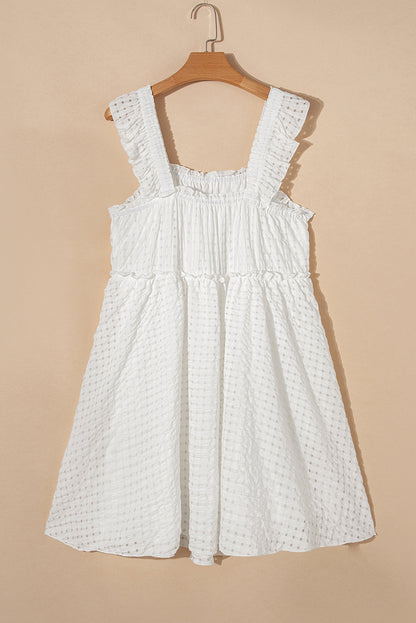 White Plaid Ruffled Straps Flowy Sleeveless Dress