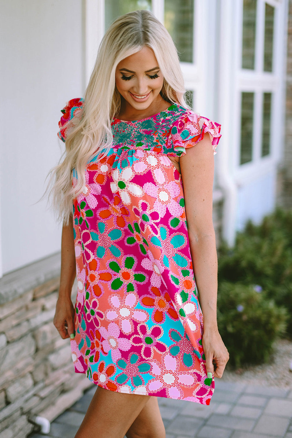 Multicolor Ruffle Short Sleeve Floral Babydoll Dress