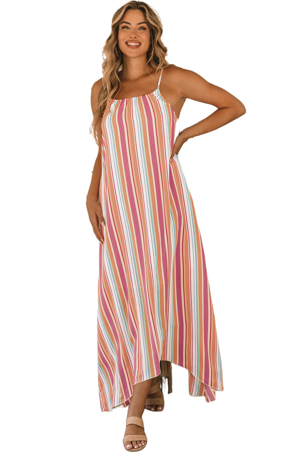 Bohemian Striped Print Sleeveless Holiday Maxi Dress