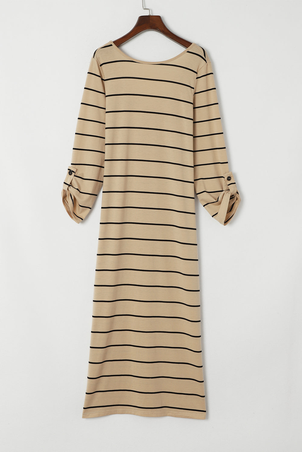 Apricot Striped Casual Slit Long Dress