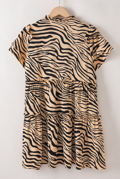 Brown Zebra Print Ruffled Tiered Dress