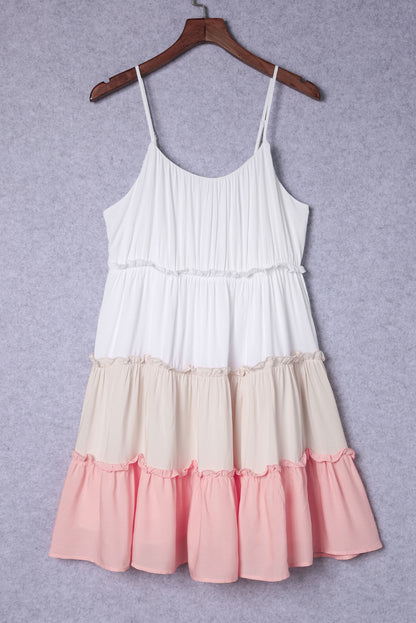 Multicolor Frill Tiered Colorblock A-line Sundress