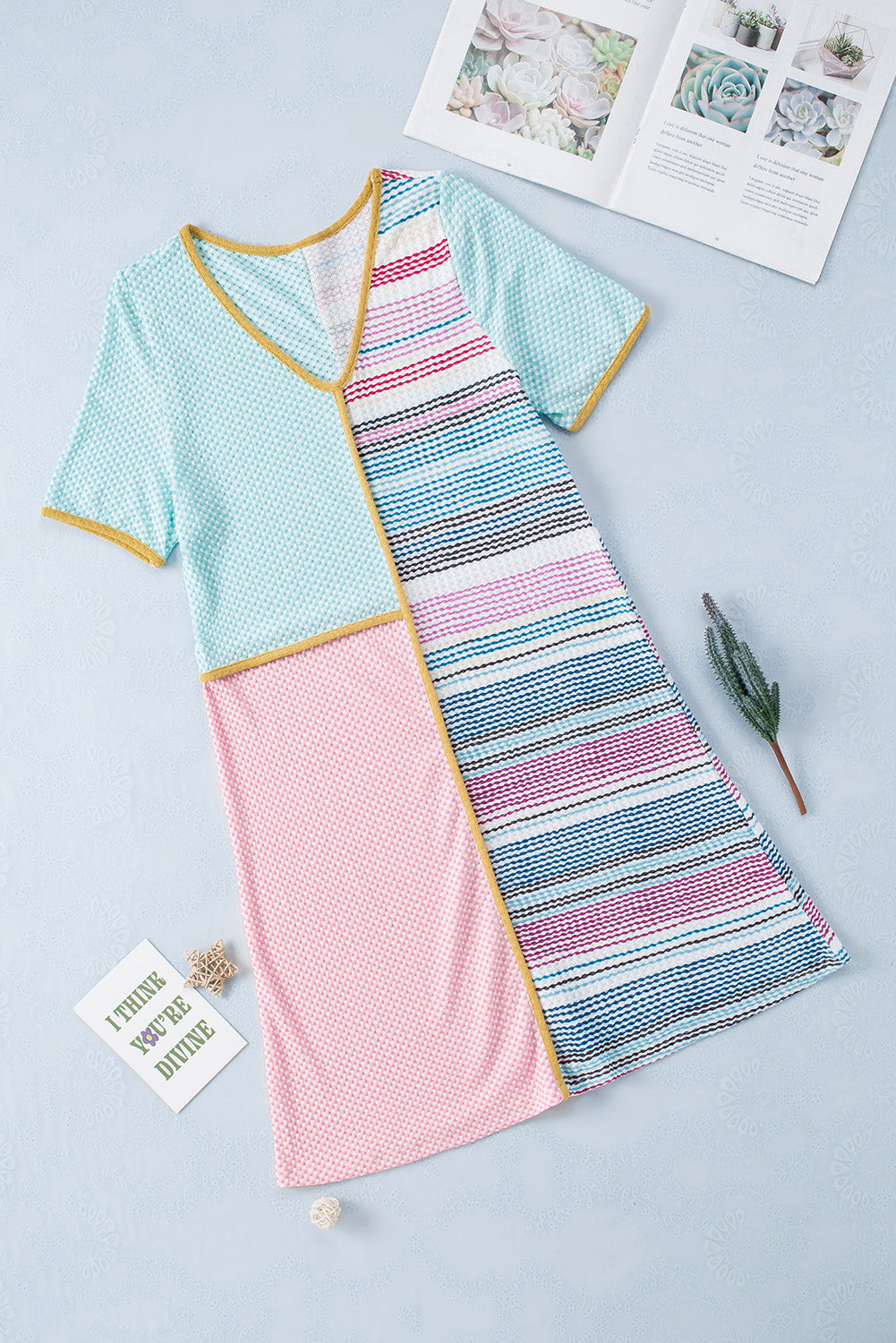 Multicolor Color Block Stripe Knit Patchwork A-line Dress