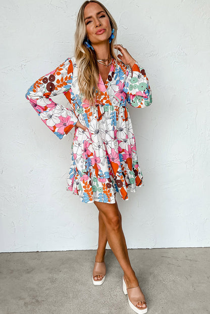 White Floral Tiered Mini Dress