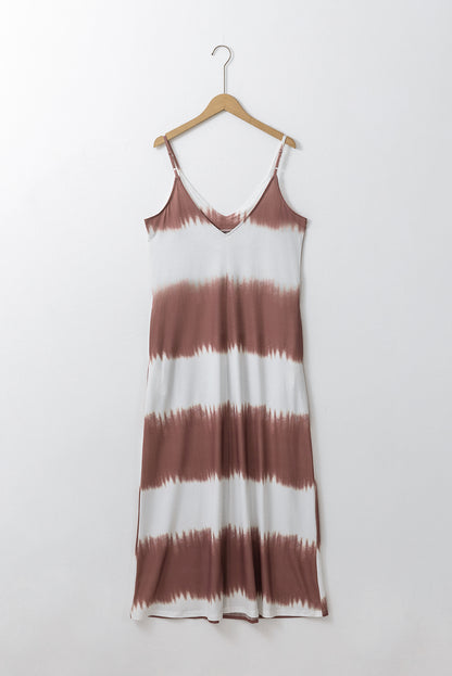 White Stripe Striped Tie Dye Spaghetti Strap Maxi Dress