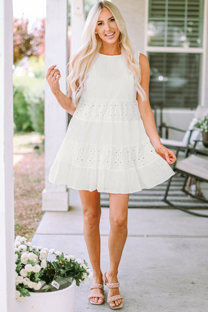 White Frill Trim Sleeveless Babydoll Dress