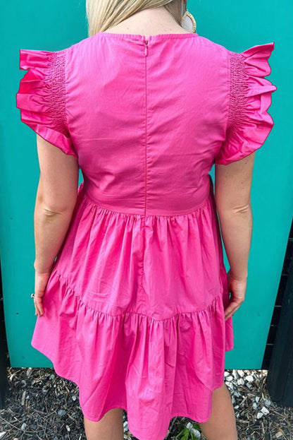 Bright Pink Ruffled Babydoll Mini Dress