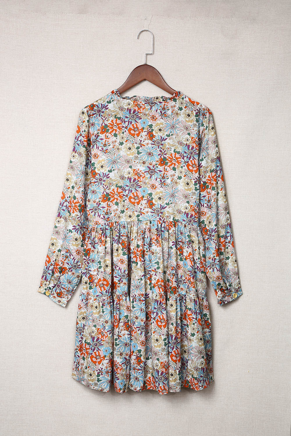 Multicolor Split Neck Buttons Front Shirt Floral Dress