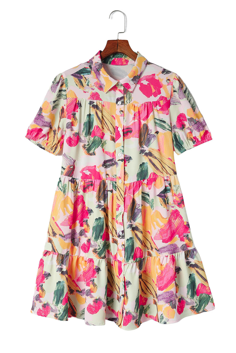 Multicolor Floral Print Short Sleeve Shirt Dress