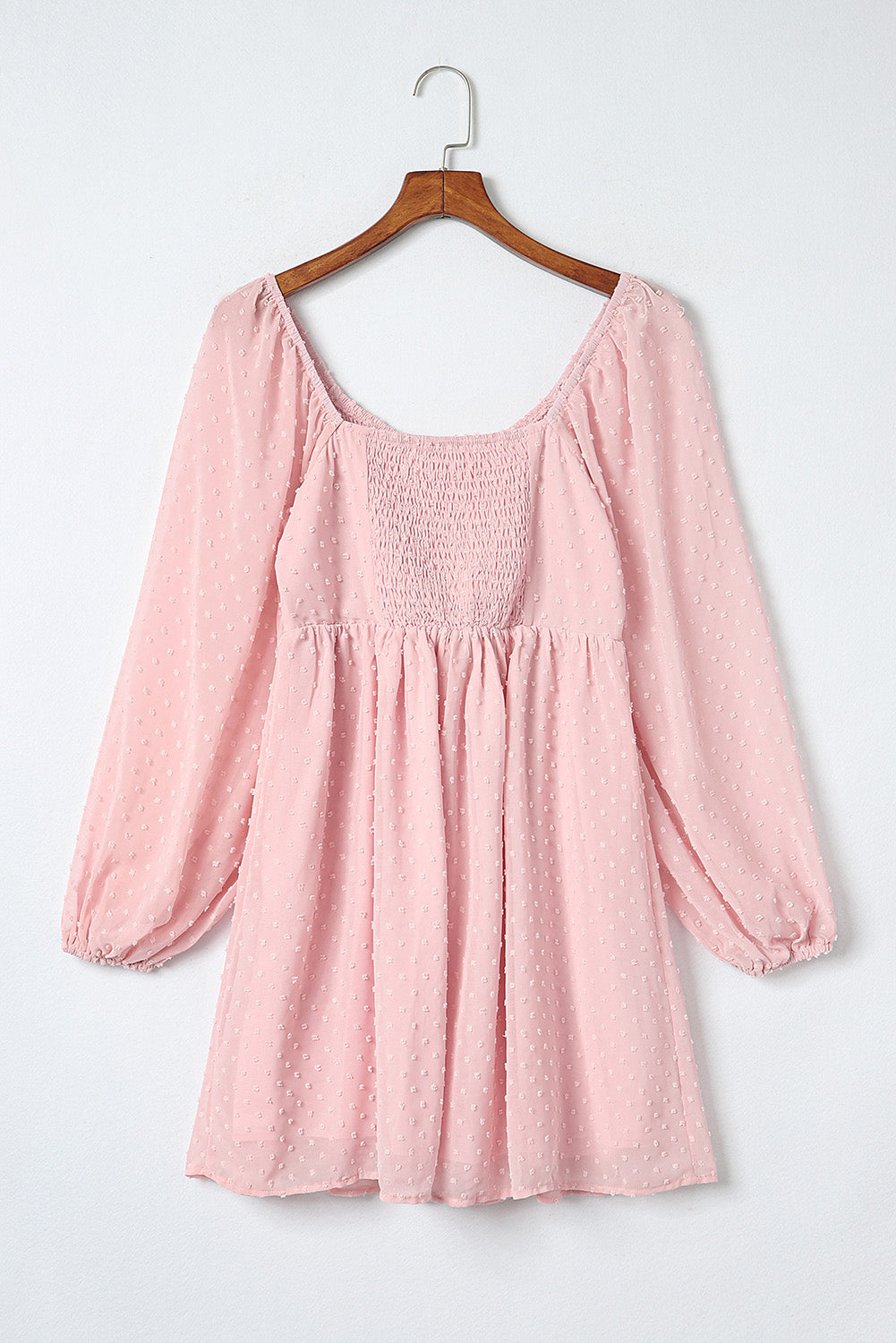 Pink Swiss Dot Smocked Puff Sleeve Mini Dress