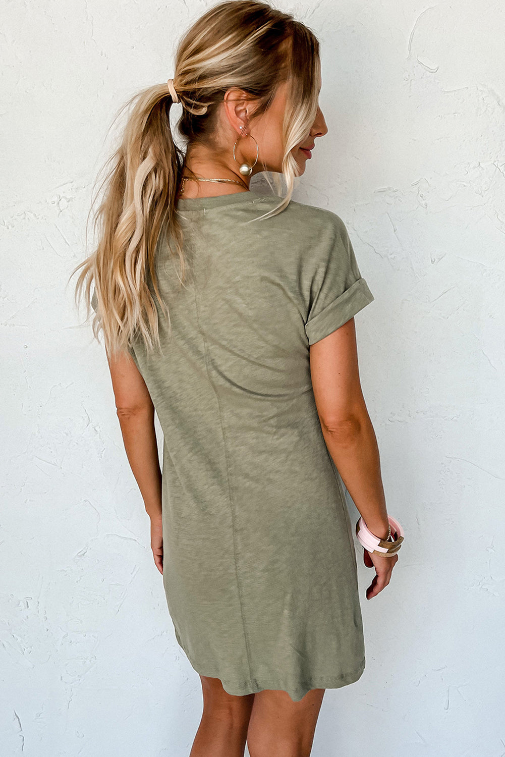 Laurel Green Folded Sleeve Twisted Mini T-Shirt Dress