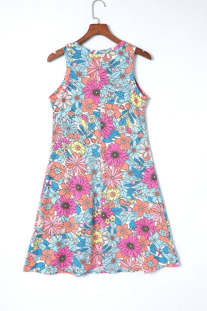 Multicolor Round Neck Sleeveless Floral Mini Dress