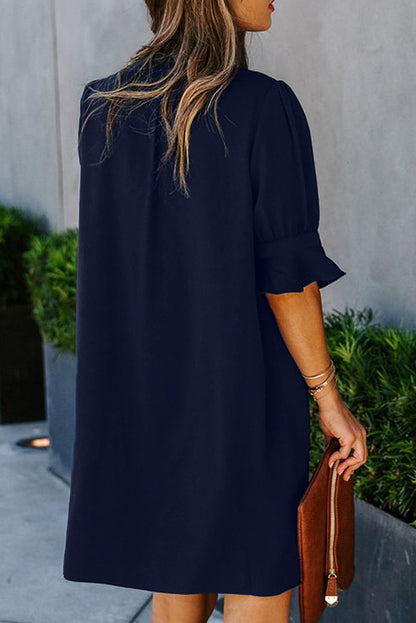 Blue Ruffled Sleeve Shift Dress