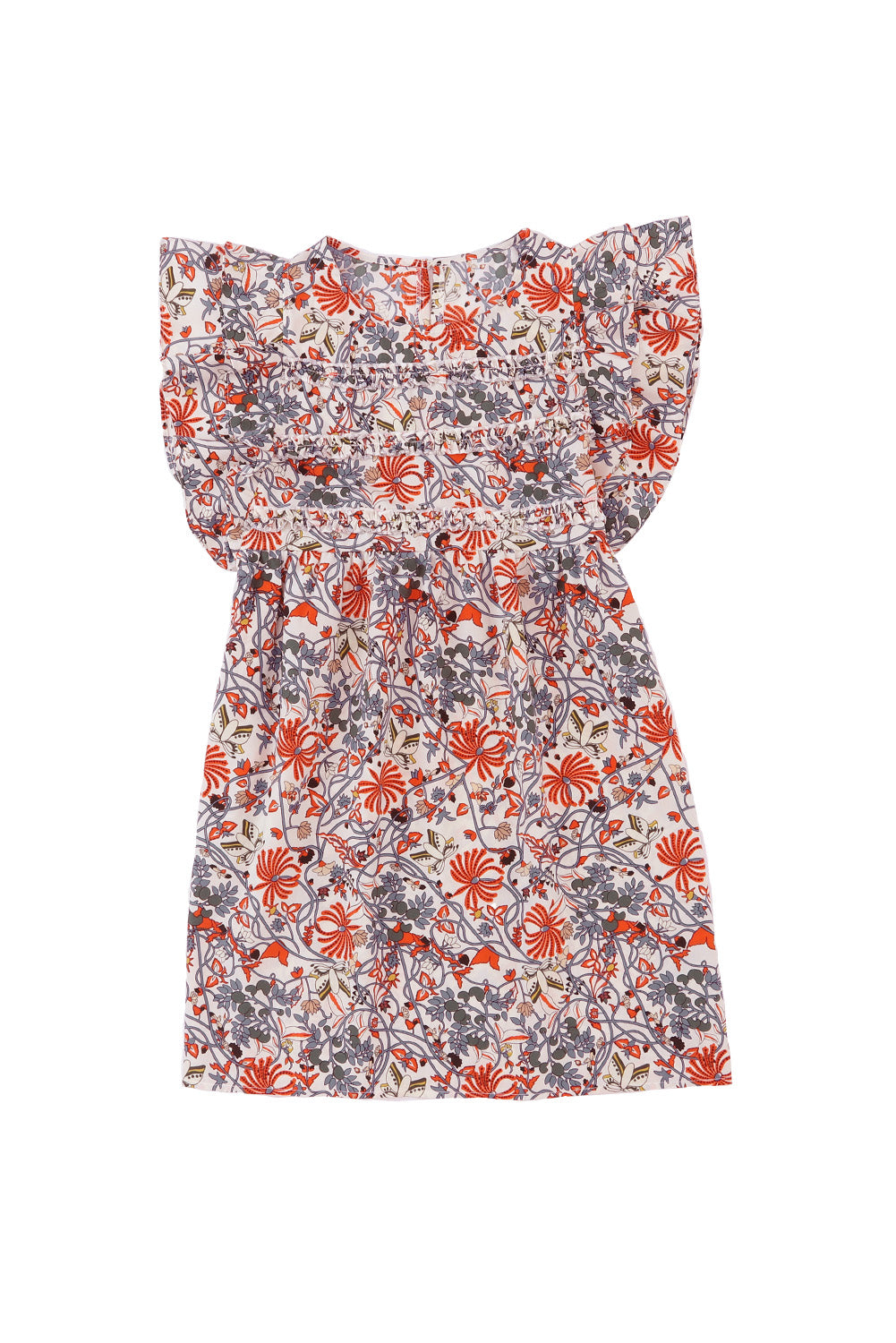 Round Neck Ruffled Flutter Sleeve Floral Mini Dress